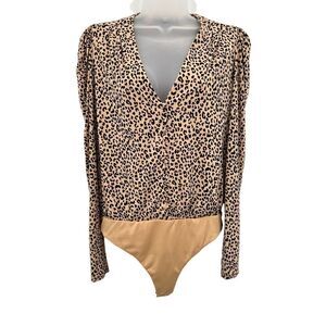 AFRM Bodysuit Women's Medium Cheetah Print Long Sleeve V-Neck Button Down